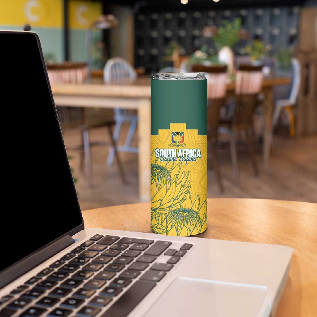 Custom South Africa Soccer Skinny Tumbler From Protea Roots We Rise - African Pride