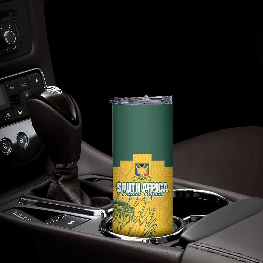 Custom South Africa Soccer Skinny Tumbler From Protea Roots We Rise - African Pride