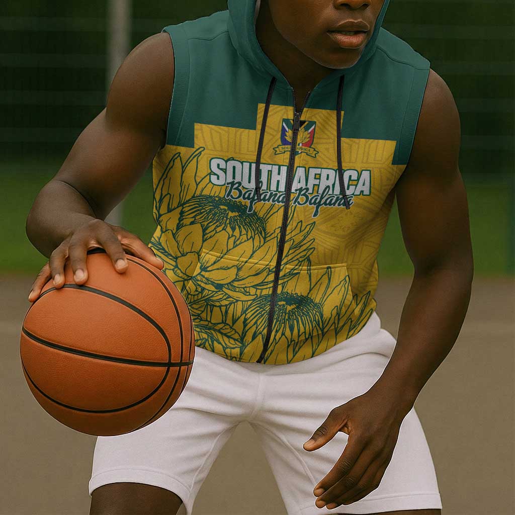 Custom South Africa Soccer Sleeveless Zip Hoodie From Protea Roots We Rise - African Pride