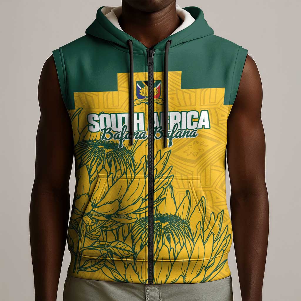 Custom South Africa Soccer Sleeveless Zip Hoodie From Protea Roots We Rise - African Pride