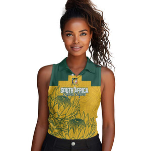 Custom South Africa Soccer Women Sleeveless Polo Shirt From Protea Roots We Rise - African Pride