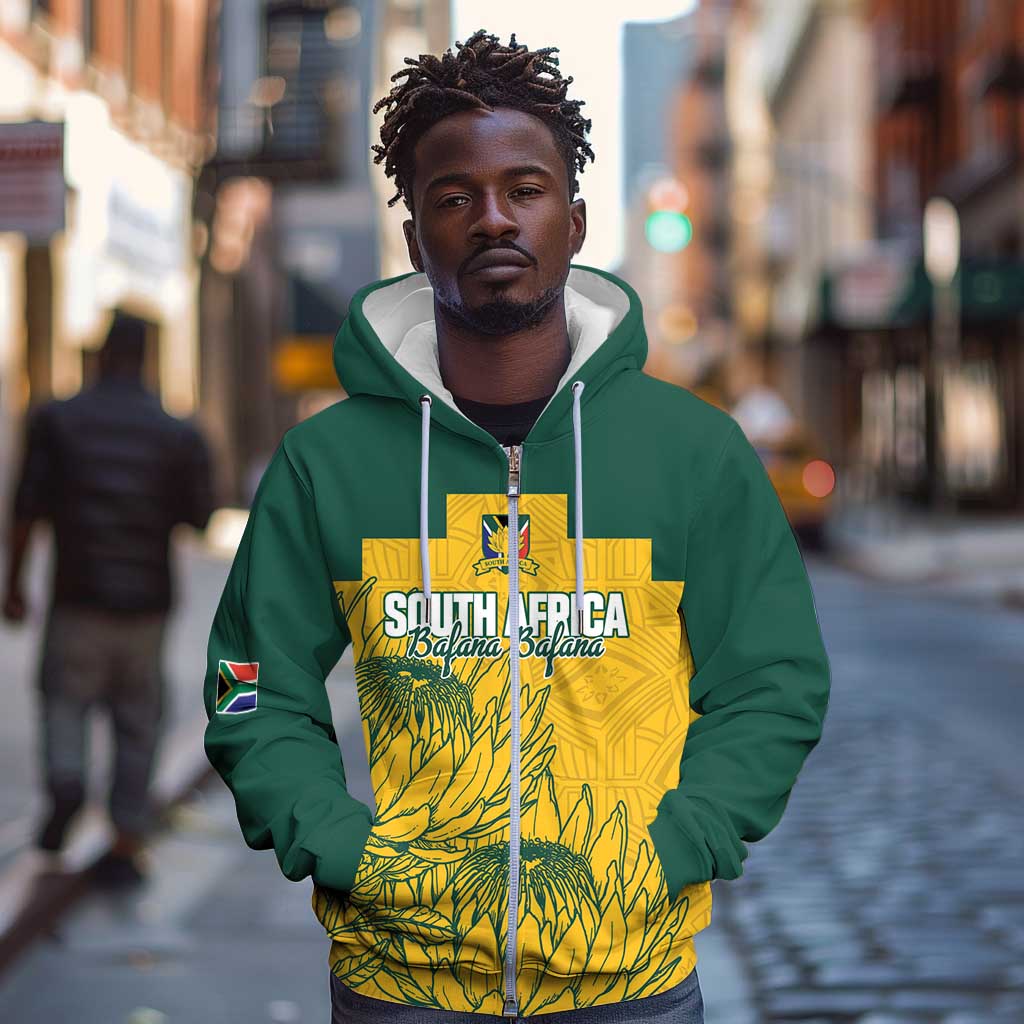 Custom South Africa Soccer Zip Hoodie From Protea Roots We Rise - African Pride