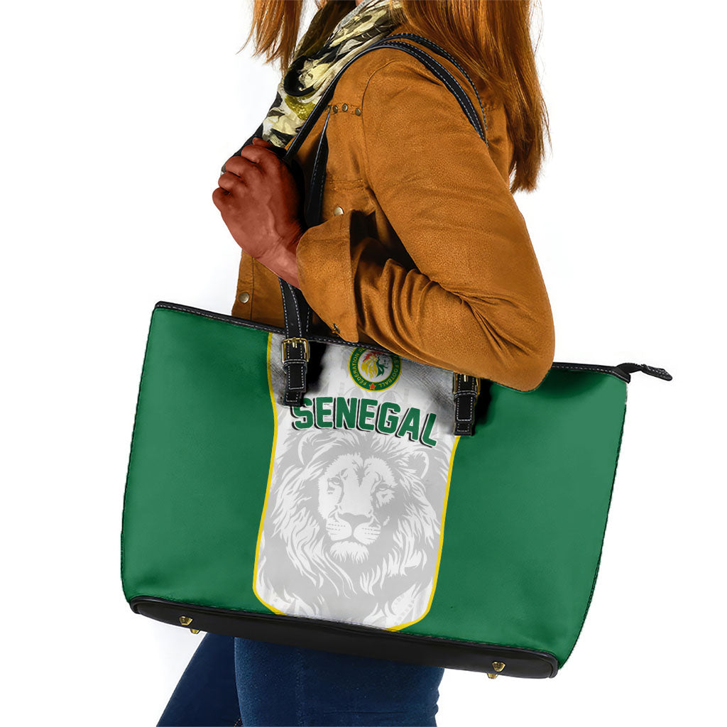 Senegal Football 2026 Leather Tote Bag Proud Lions of Teranga Spirit