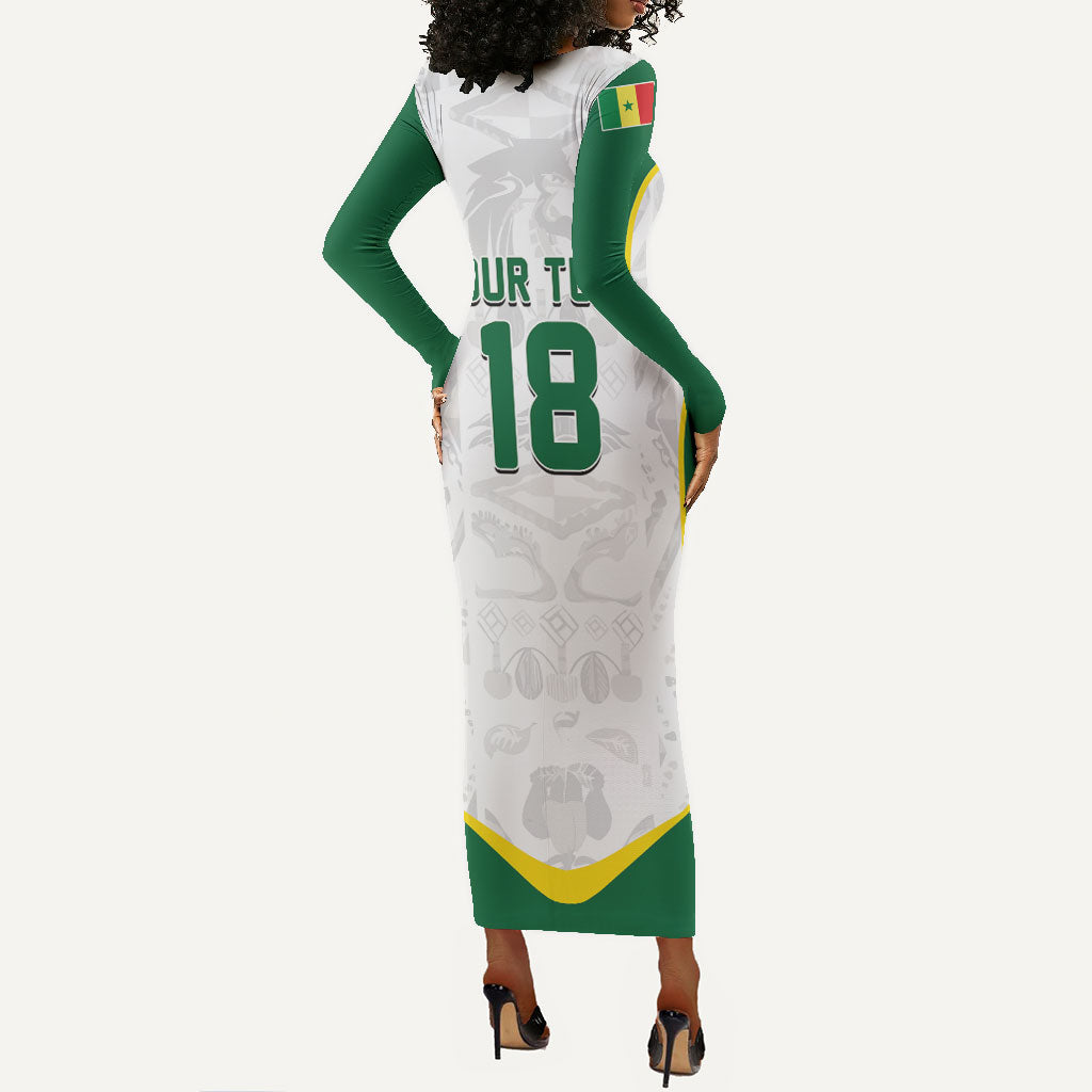 Custom Senegal Football 2026 Long Sleeve Bodycon Dress Proud Lions of Teranga Spirit