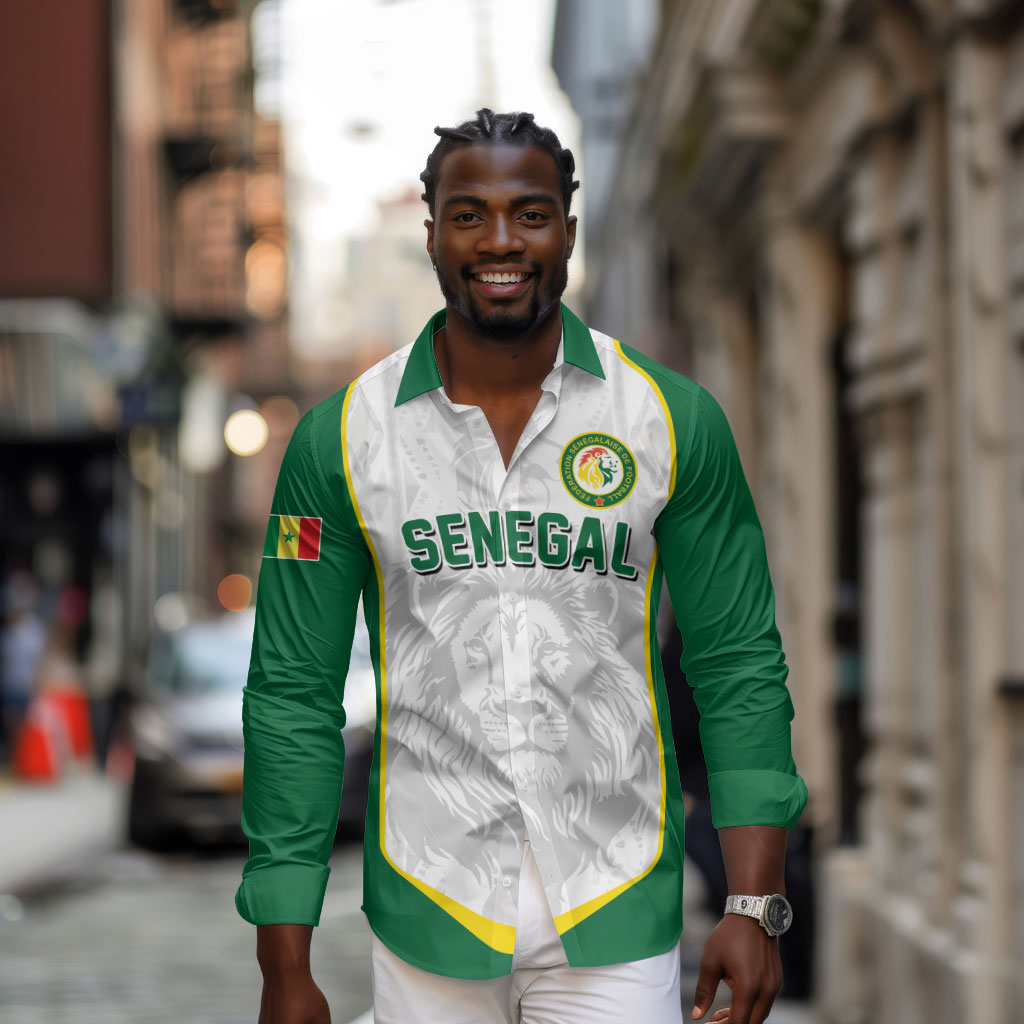 Custom Senegal Football 2026 Long Sleeve Button Shirt Proud Lions of Teranga Spirit