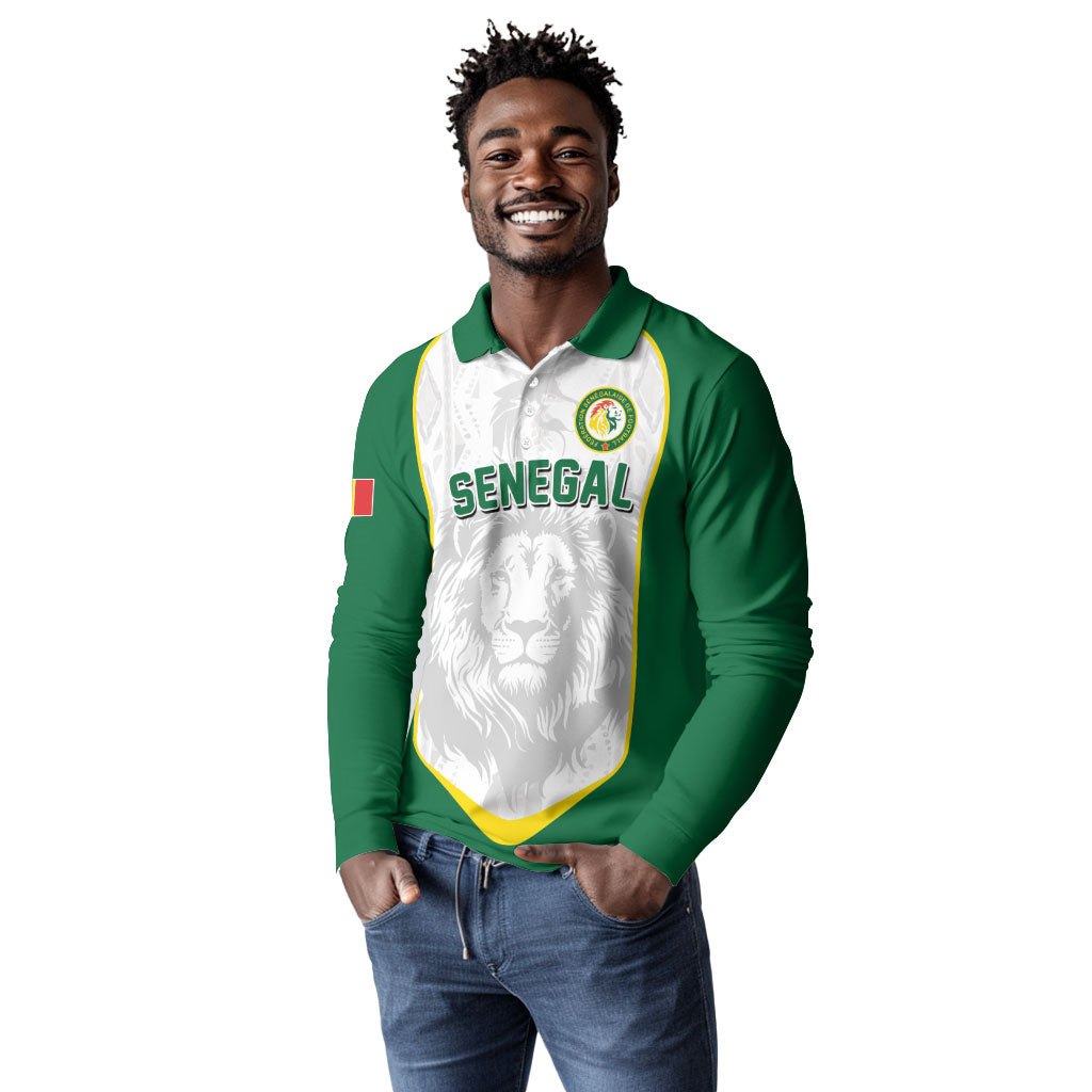 Custom Senegal Football 2026 Long Sleeve Polo Shirt Proud Lions of Teranga Spirit