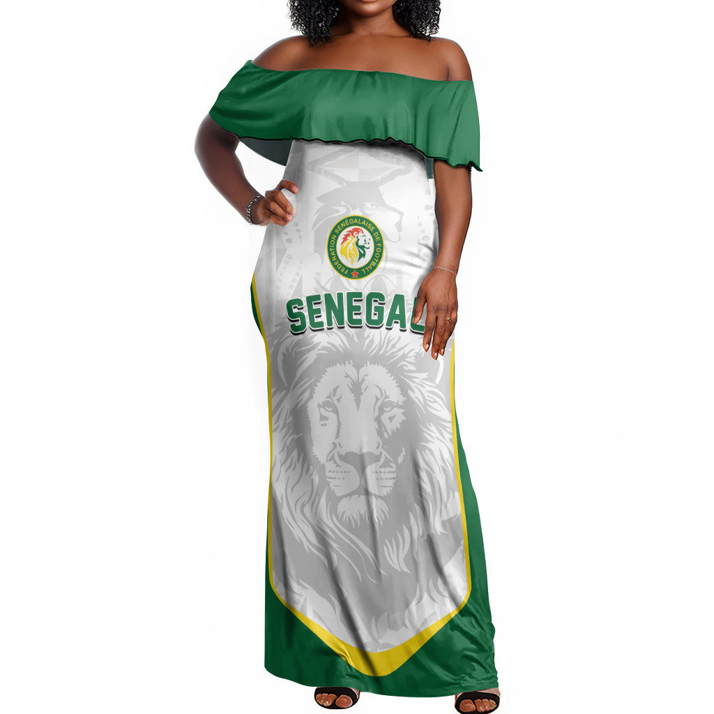 Custom Senegal Football 2026 Off Shoulder Maxi Dress Proud Lions of Teranga Spirit