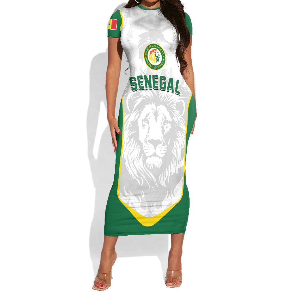 Custom Senegal Football 2026 Short Sleeve Bodycon Dress Proud Lions of Teranga Spirit