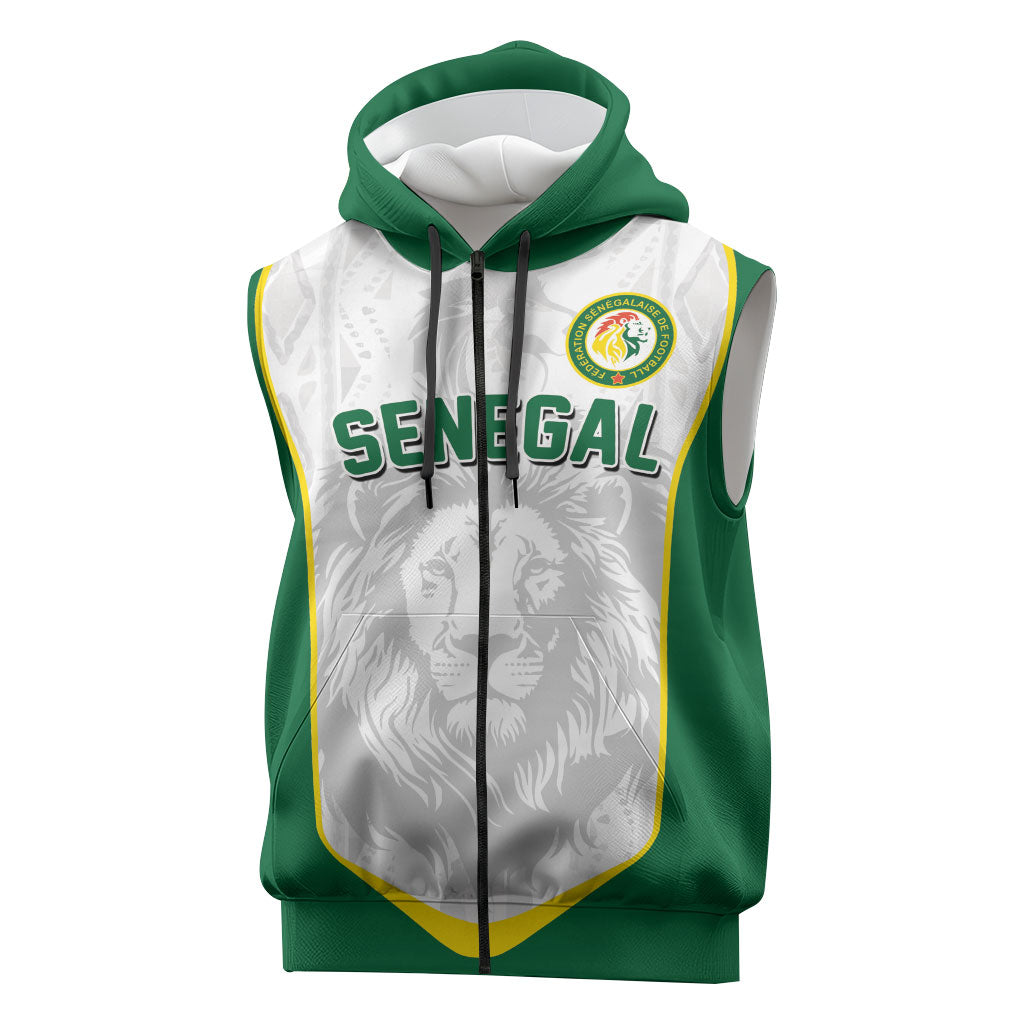 Custom Senegal Football 2026 Sleeveless Zip Hoodie Proud Lions of Teranga Spirit