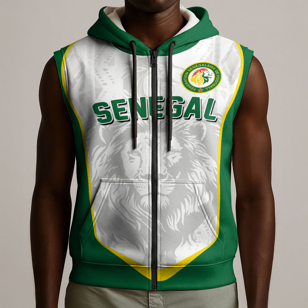 Custom Senegal Football 2026 Sleeveless Zip Hoodie Proud Lions of Teranga Spirit