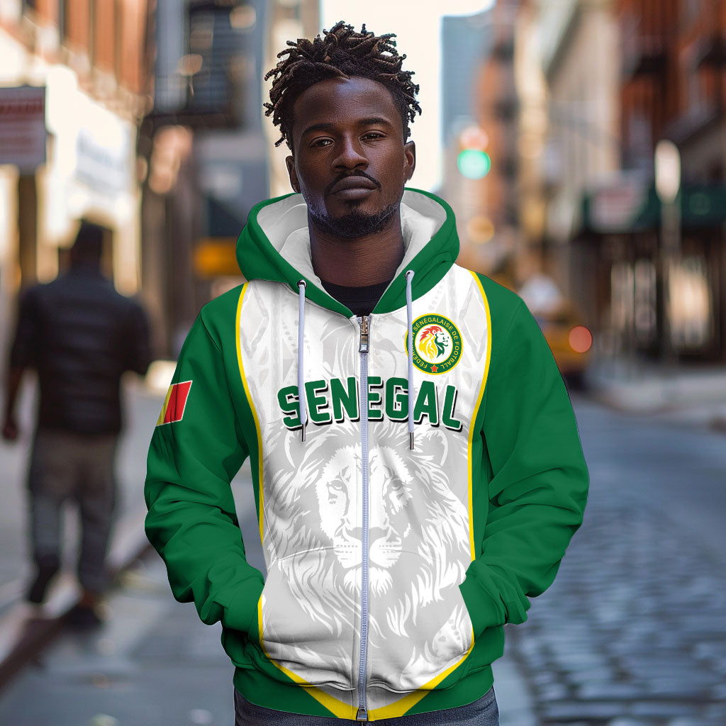 Custom Senegal Football 2026 Zip Hoodie Proud Lions of Teranga Spirit