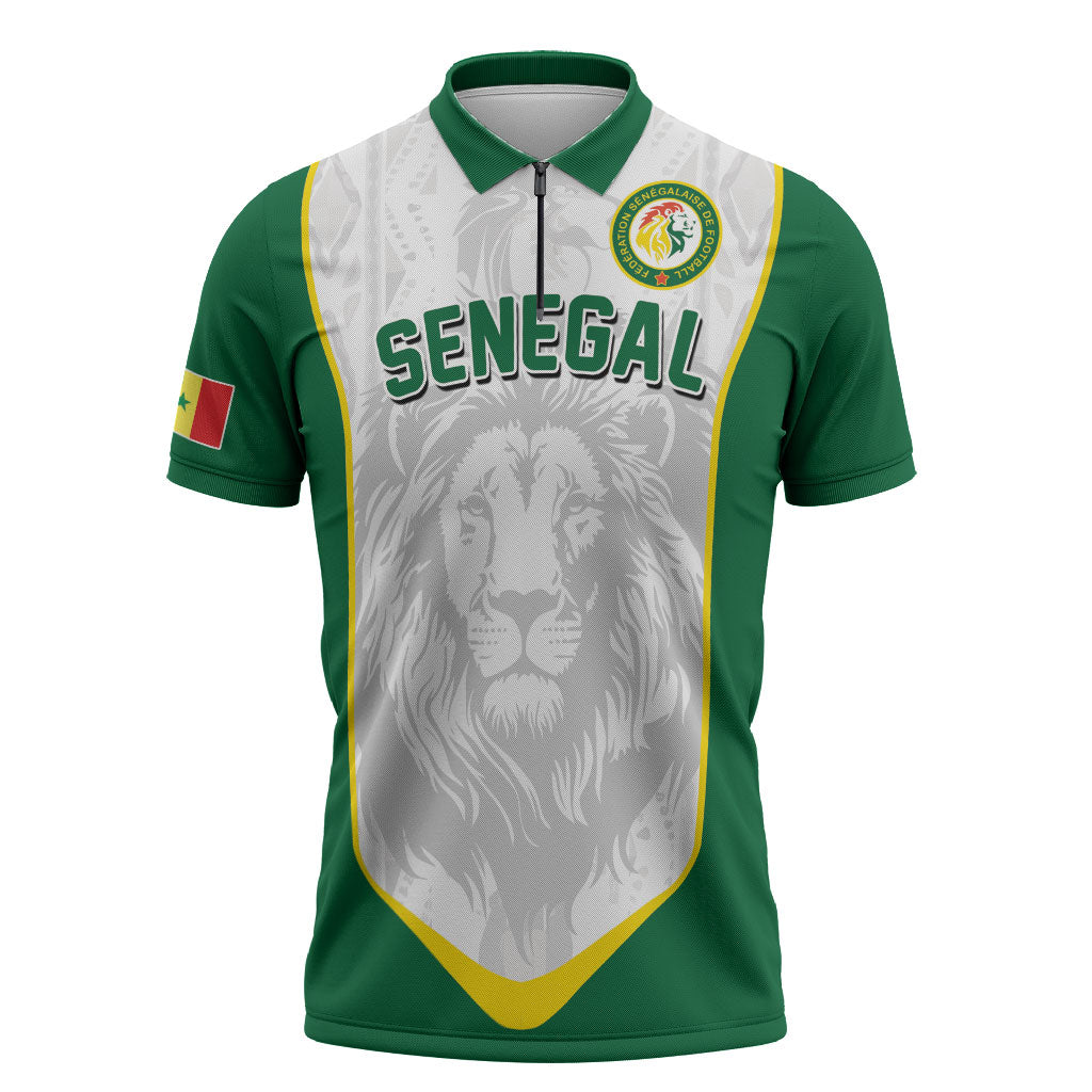 Custom Senegal Football 2026 Zipper Polo Shirt Proud Lions of Teranga Spirit
