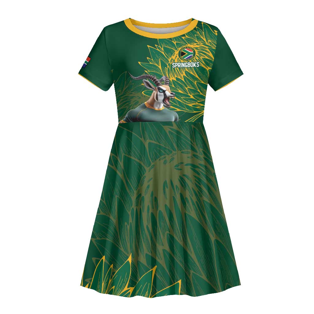 Rugby South Africa Champion Custom Kid Short Sleeve Dress Springboks Mascot - African Pride