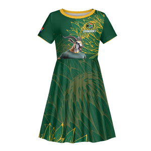 Rugby South Africa Champion Custom Kid Short Sleeve Dress Springboks Mascot - African Pride