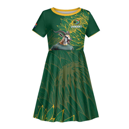 Rugby South Africa Champion Custom Kid Short Sleeve Dress Springboks Mascot - African Pride