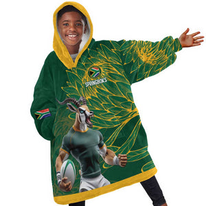Rugby South Africa Champion Custom Kid Wearable Blanket Hoodie Springboks Mascot - African Pride