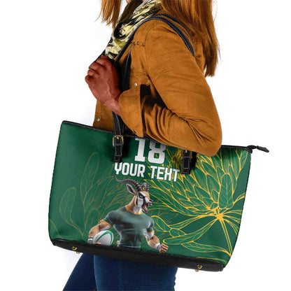 Rugby South Africa Champion Custom Leather Tote Bag Springboks Mascot - African Pride
