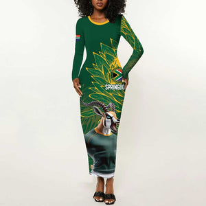 Rugby South Africa Champion Custom Long Sleeve Bodycon Dress Springboks Mascot - African Pride