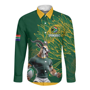 Rugby South Africa Champion Custom Long Sleeve Button Shirt Springboks Mascot - African Pride