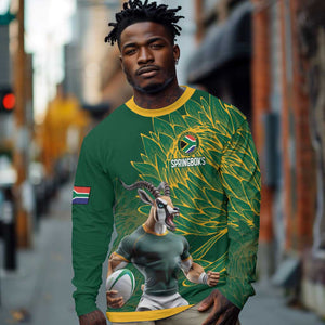 Rugby South Africa Champion Custom Long Sleeve Shirt Springboks Mascot - African Pride