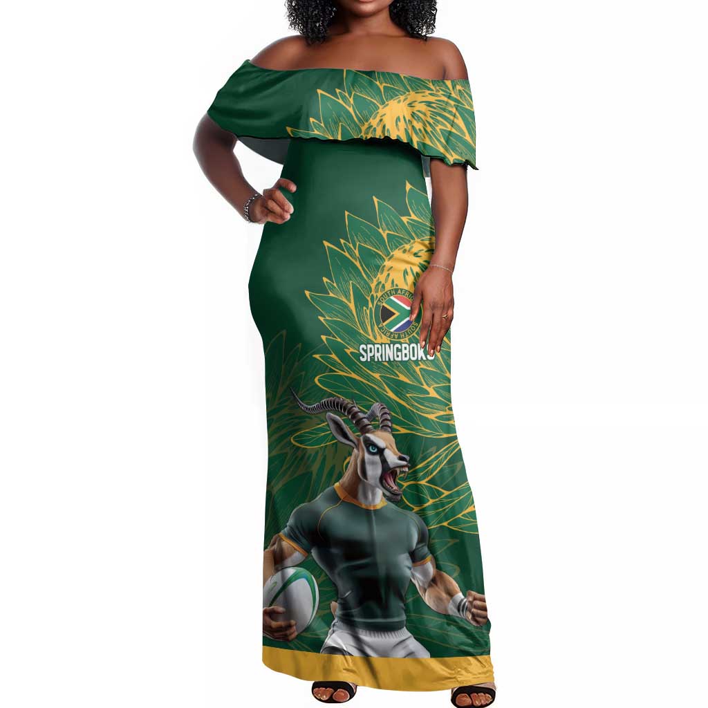 Rugby South Africa Champion Custom Off Shoulder Maxi Dress Springboks Mascot - African Pride