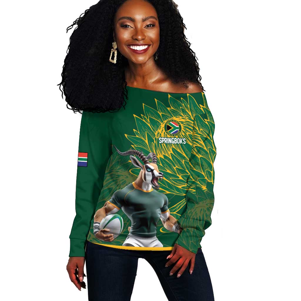 Rugby South Africa Champion Custom Off Shoulder Sweater Springboks Mascot - African Pride