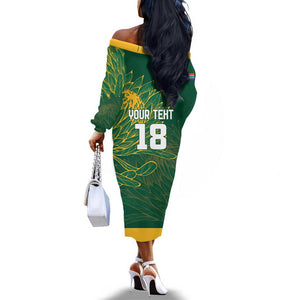 Rugby South Africa Champion Custom Off The Shoulder Long Sleeve Dress Springboks Mascot - African Pride