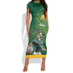 Rugby South Africa Champion Custom Short Sleeve Bodycon Dress Springboks Mascot - African Pride
