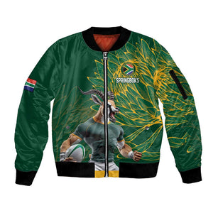 Rugby South Africa Champion Custom Sleeve Zip Bomber Jacket Springboks Mascot - African Pride
