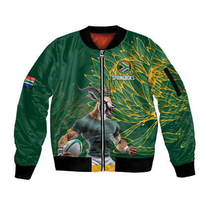 Rugby South Africa Champion Custom Sleeve Zip Bomber Jacket Springboks Mascot - African Pride