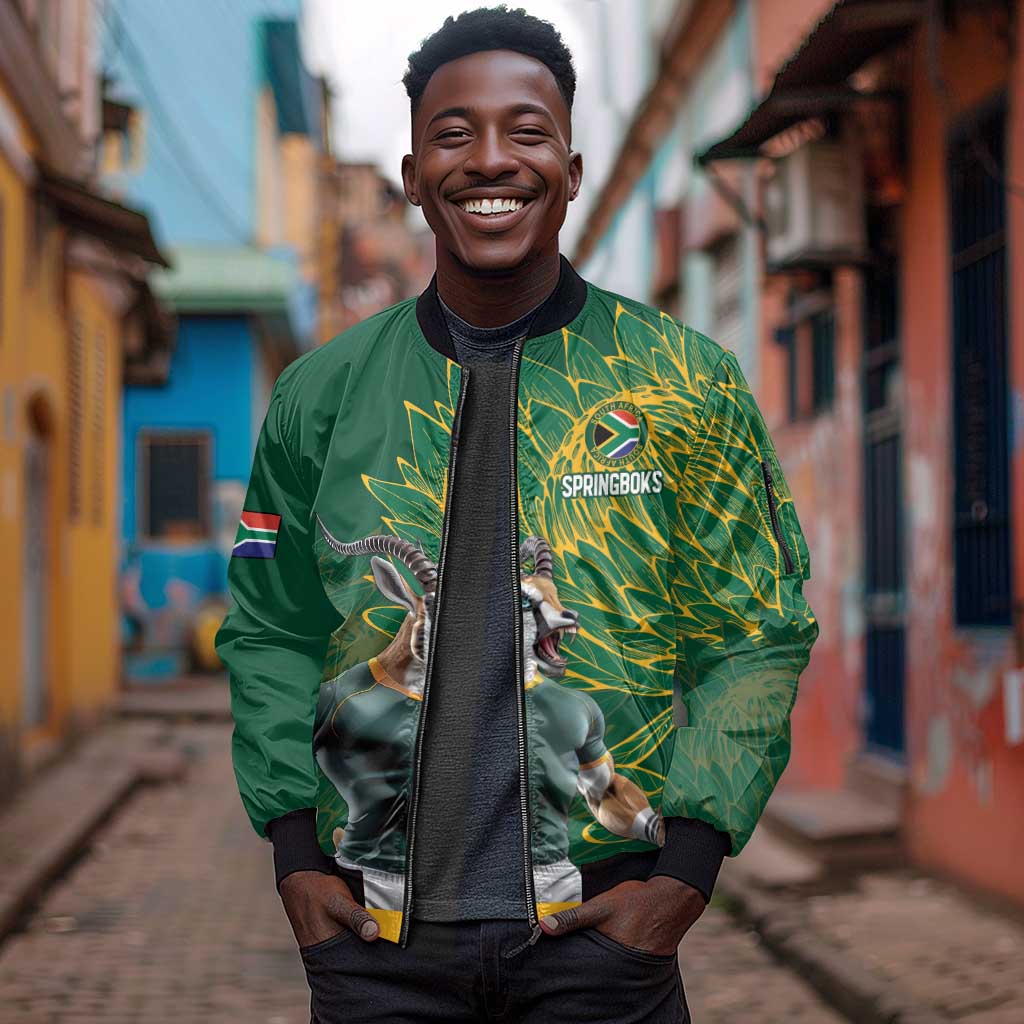 Rugby South Africa Champion Custom Sleeve Zip Bomber Jacket Springboks Mascot - African Pride