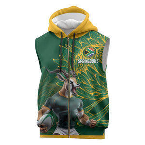 Rugby South Africa Champion Custom Sleeveless Zip Hoodie Springboks Mascot - African Pride