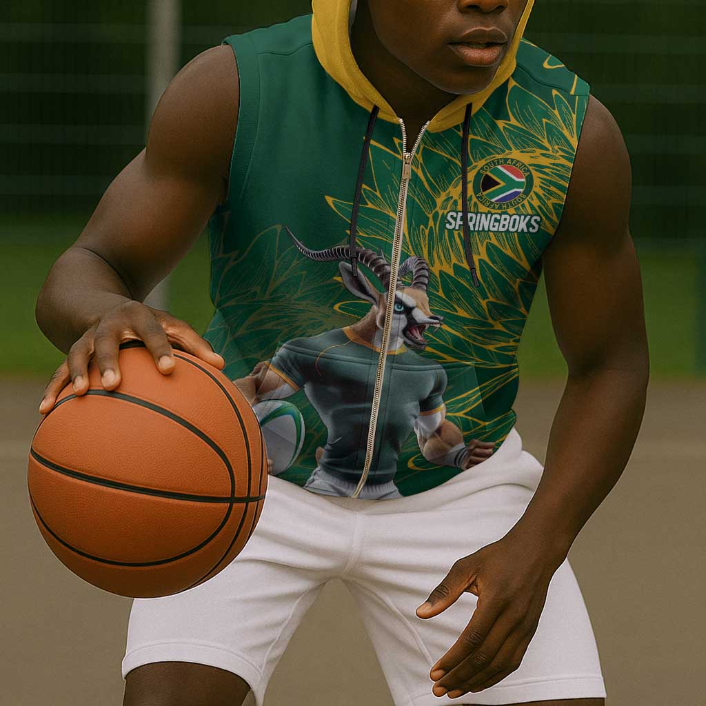 Rugby South Africa Champion Custom Sleeveless Zip Hoodie Springboks Mascot - African Pride