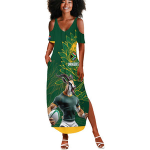 Rugby South Africa Champion Custom Summer Maxi Dress Springboks Mascot - African Pride