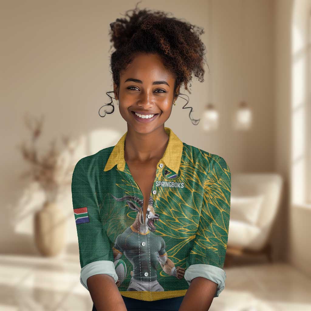 Rugby South Africa Champion Custom Women Casual Shirt Springboks Mascot - African Pride