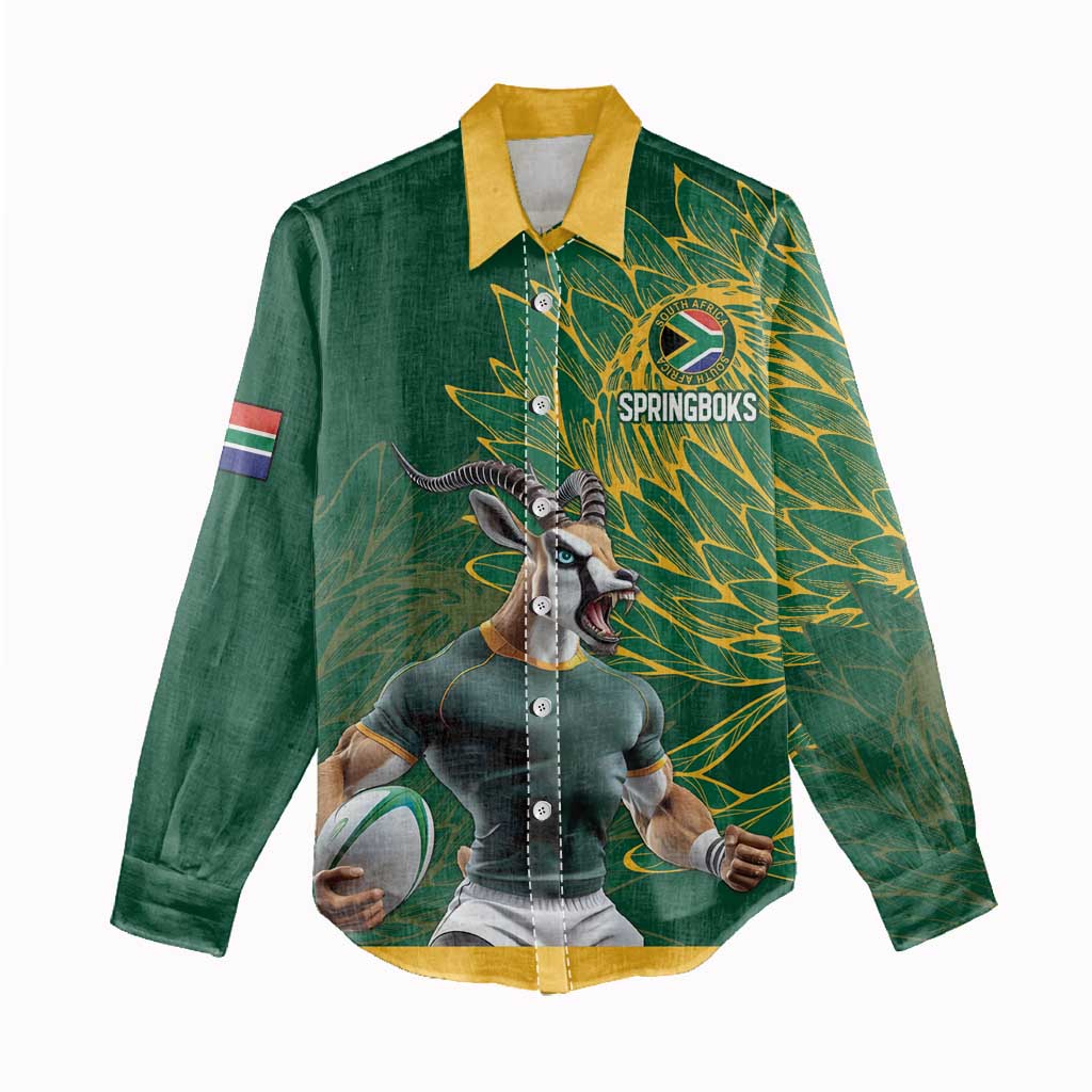 Rugby South Africa Champion Custom Women Casual Shirt Springboks Mascot - African Pride