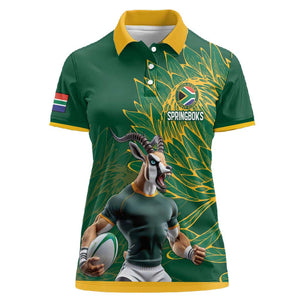 Rugby South Africa Champion Custom Women Polo Shirt Springboks Mascot - African Pride