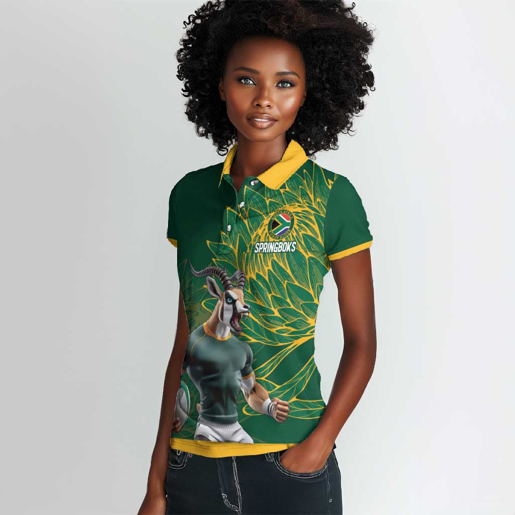 Rugby South Africa Champion Custom Women Polo Shirt Springboks Mascot - African Pride