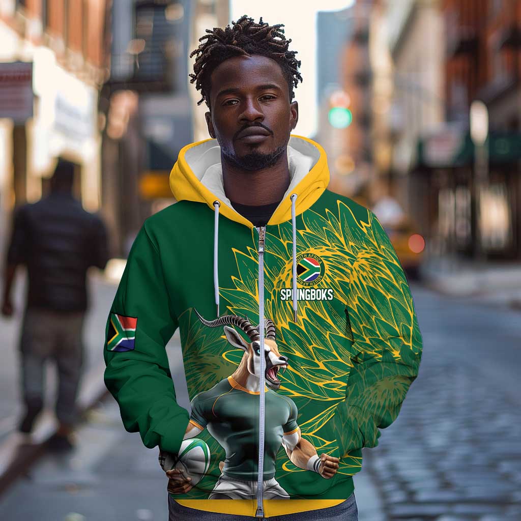 Rugby South Africa Champion Custom Zip Hoodie Springboks Mascot - African Pride