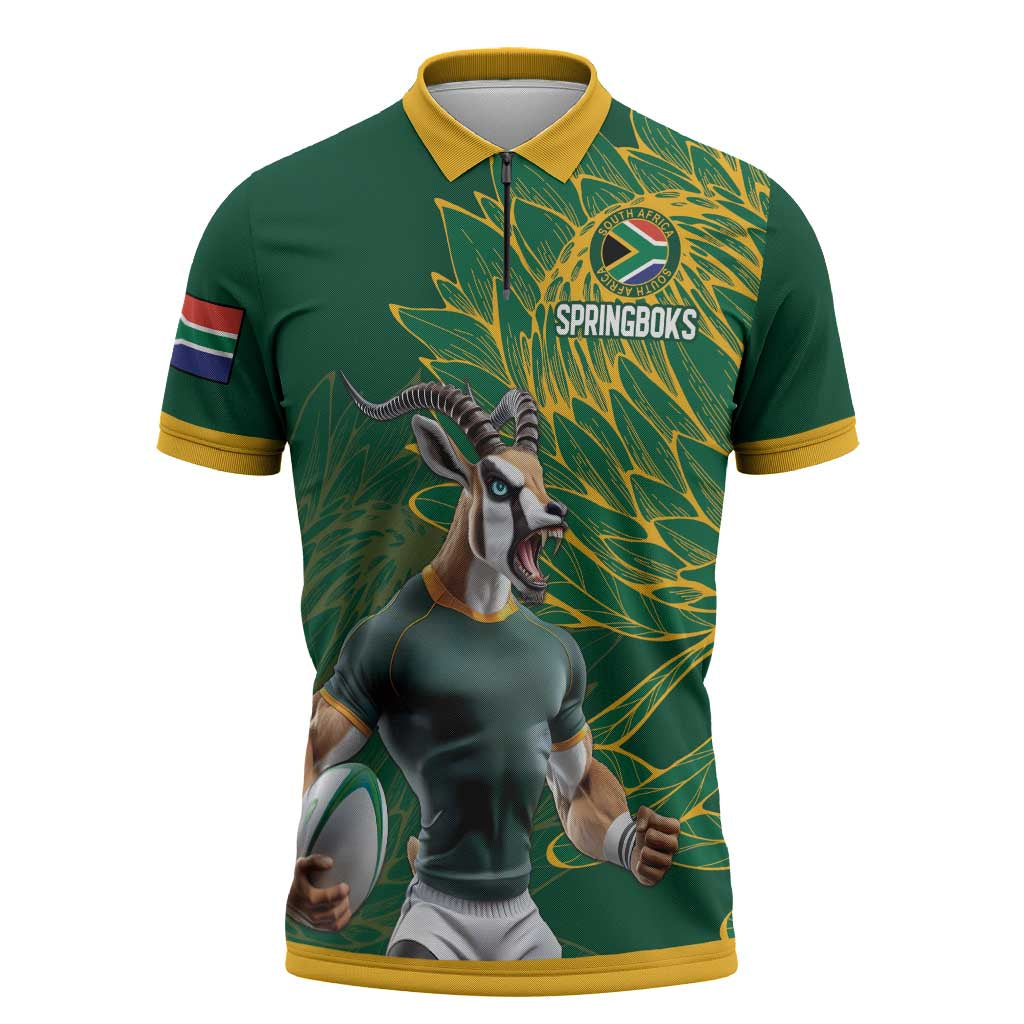 Rugby South Africa Champion Custom Zipper Polo Shirt Springboks Mascot ...
