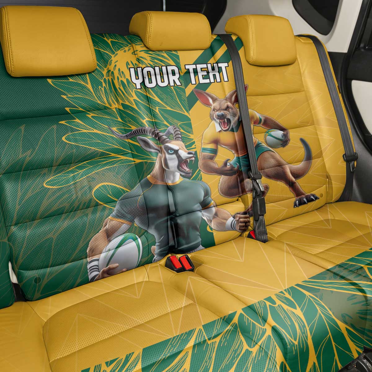 South Africa Australia Rugby Champion Personalized Back Car Seat Cover Springboks Wallabies Mascot - African Pride