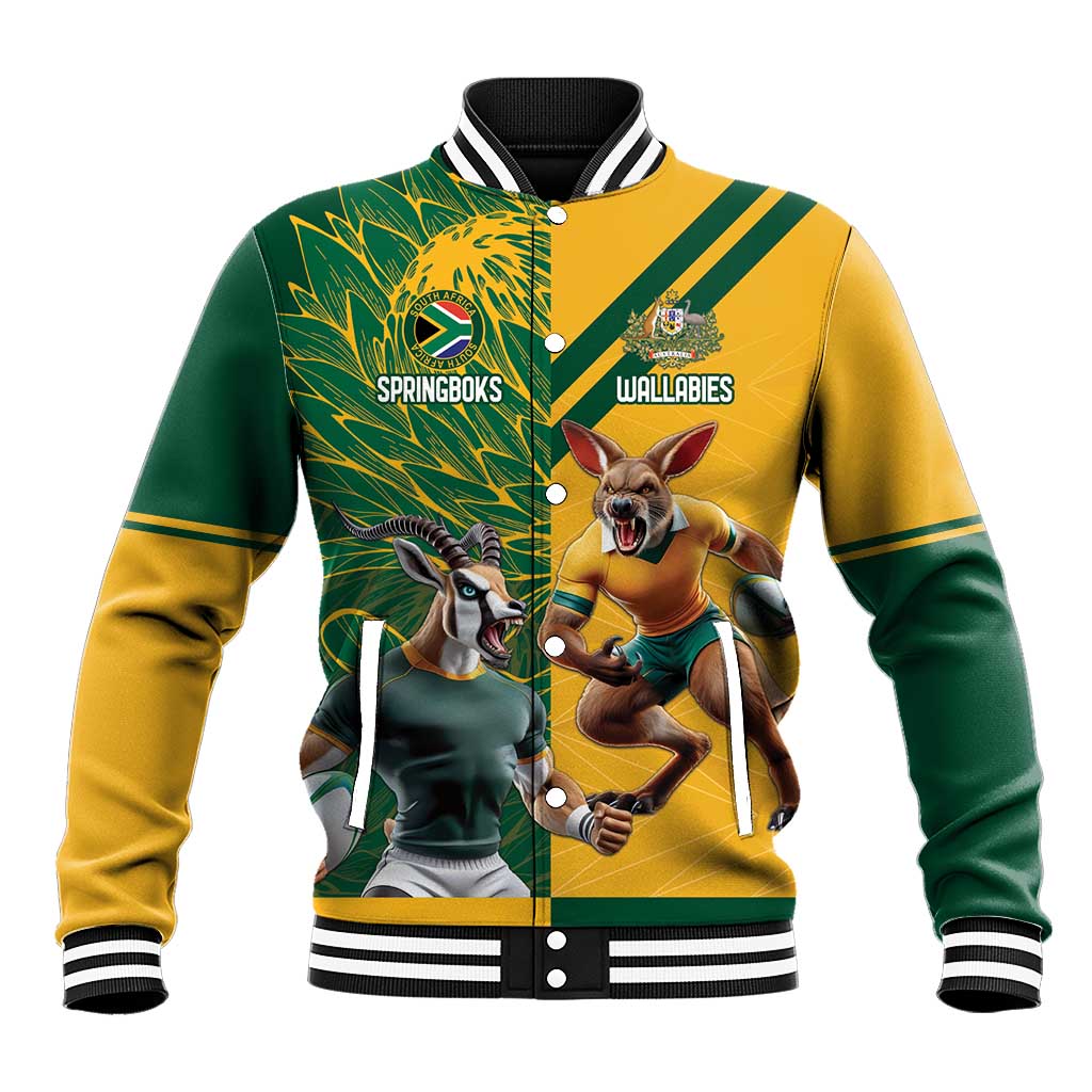 South Africa Australia Rugby Champion Personalized Baseball Jacket Springboks Wallabies Mascot - African Pride