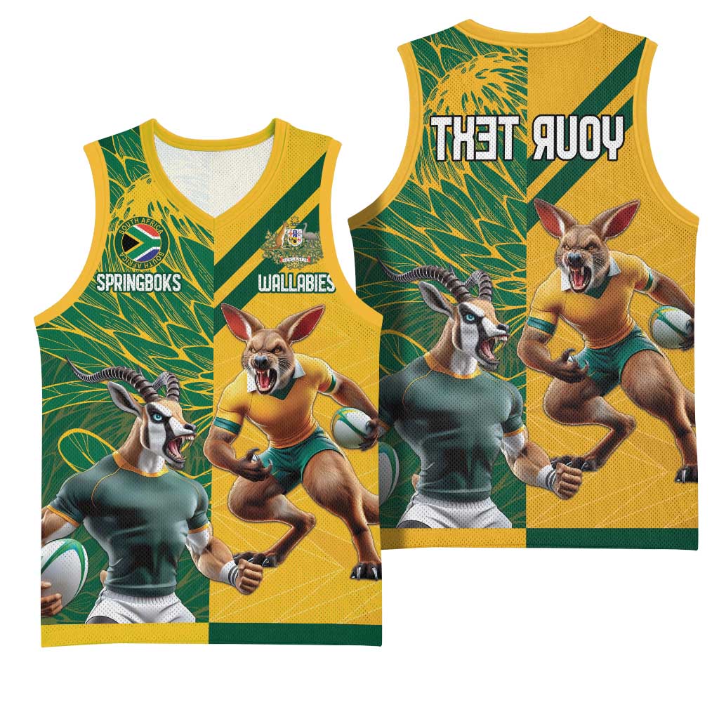 South Africa Australia Rugby Champion Personalized Basketball Jersey Springboks Wallabies Mascot - African Pride