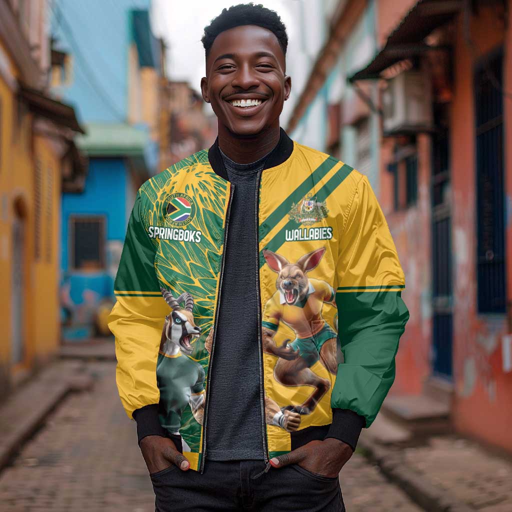 South Africa Australia Rugby Champion Personalized Bomber Jacket Springboks Wallabies Mascot - African Pride
