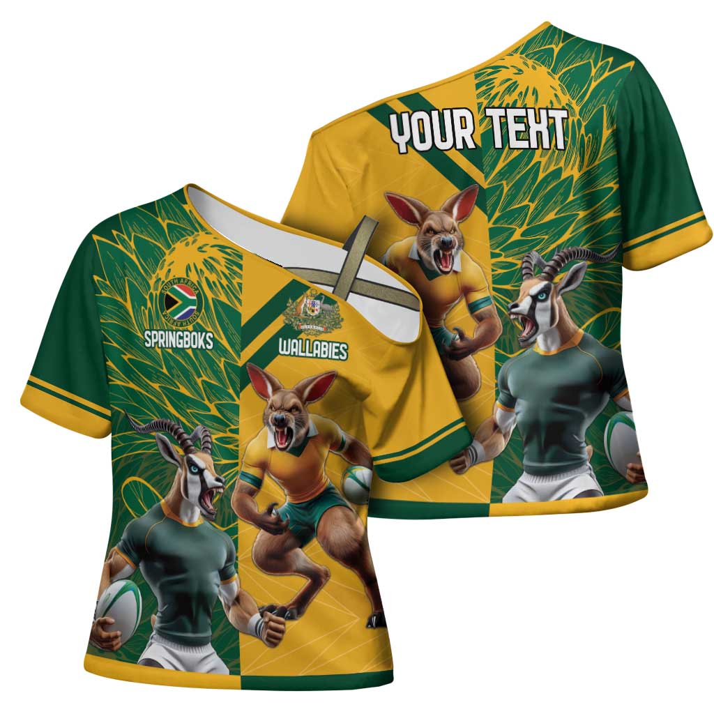 South Africa Australia Rugby Champion Personalized Cross Shoulder Shirt Springboks Wallabies Mascot