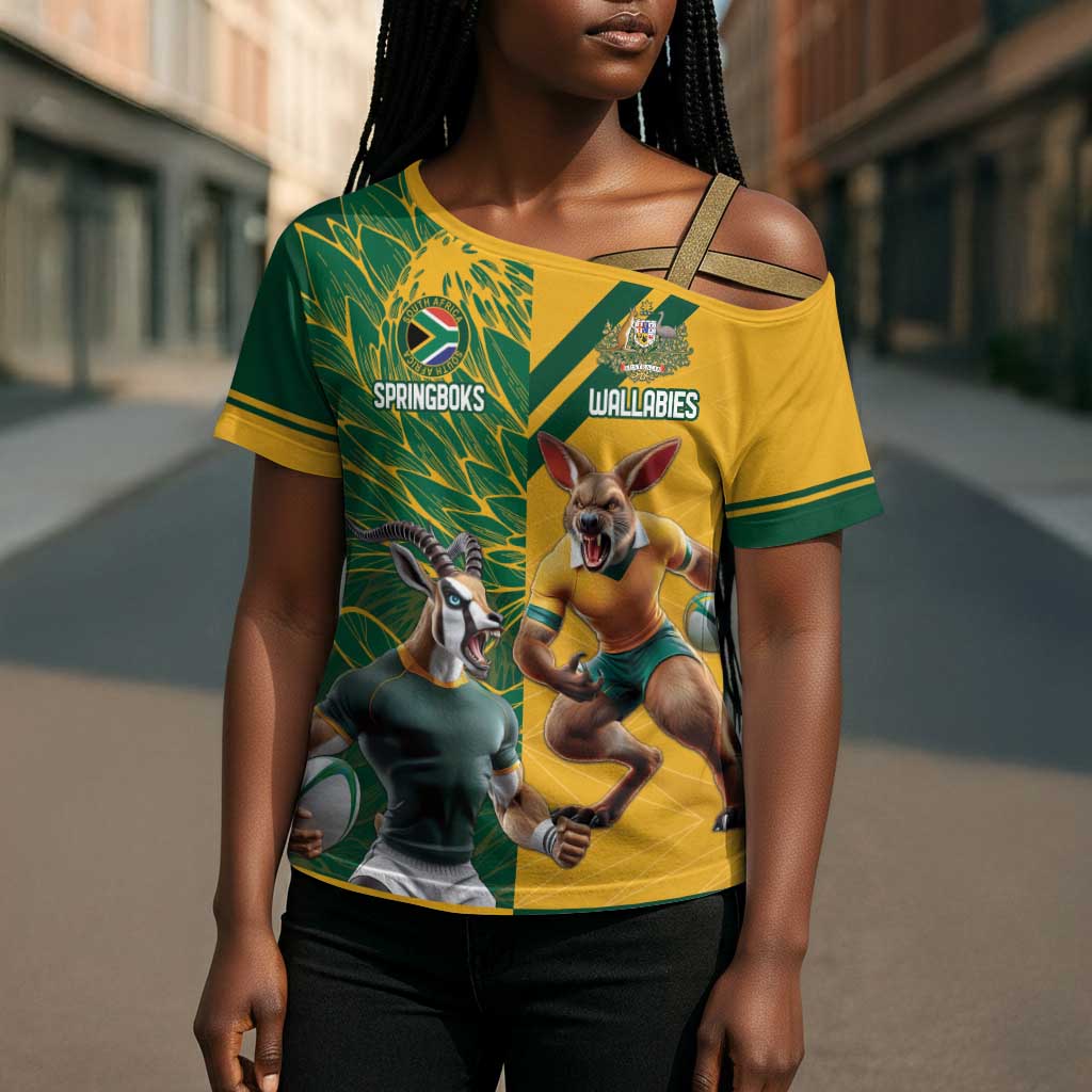 South Africa Australia Rugby Champion Personalized Cross Shoulder Shirt Springboks Wallabies Mascot