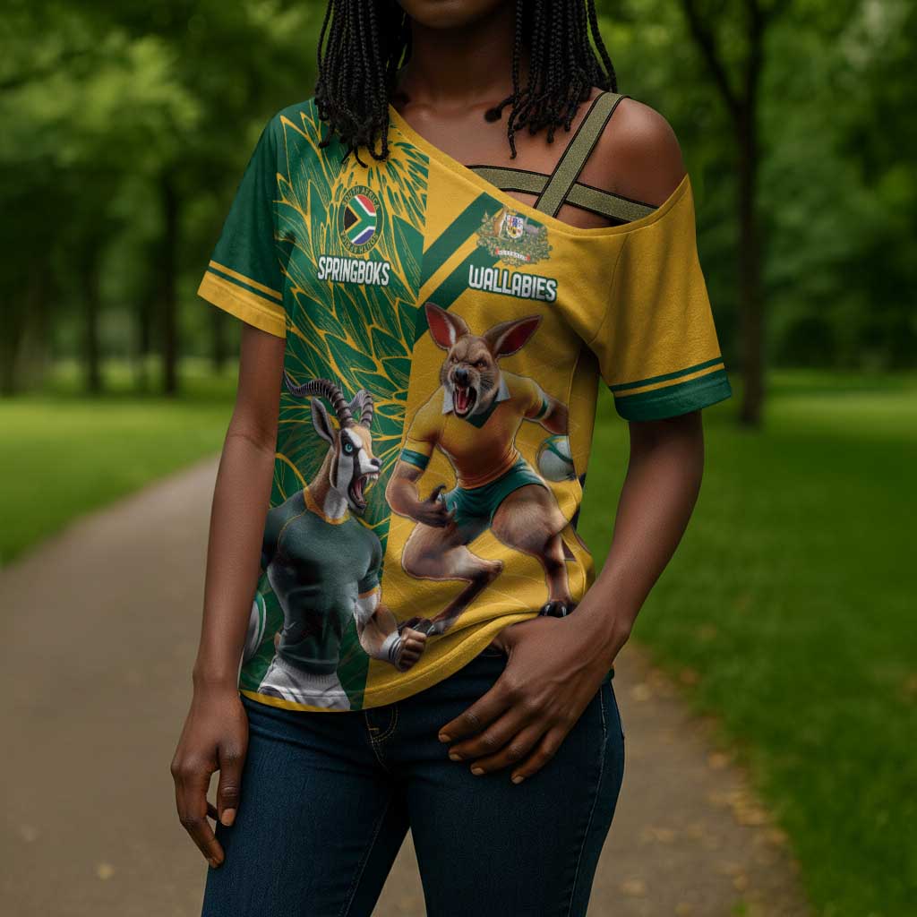 South Africa Australia Rugby Champion Personalized Cross Shoulder Shirt Springboks Wallabies Mascot