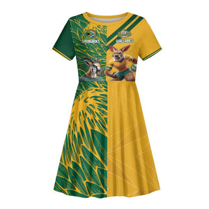 South Africa Australia Rugby Champion Personalized Kid Short Sleeve Dress Springboks Wallabies Mascot - African Pride