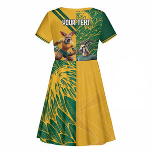 South Africa Australia Rugby Champion Personalized Kid Short Sleeve Dress Springboks Wallabies Mascot - African Pride