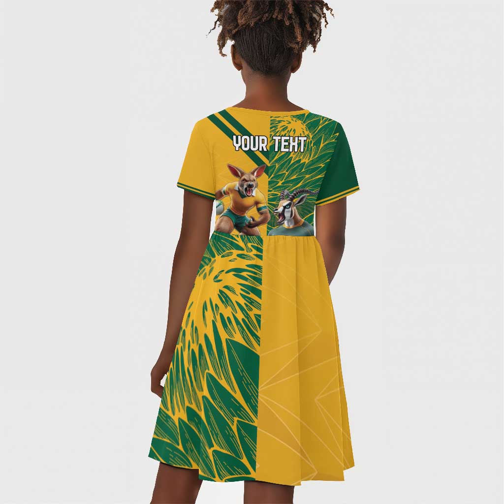 South Africa Australia Rugby Champion Personalized Kid Short Sleeve Dress Springboks Wallabies Mascot - African Pride